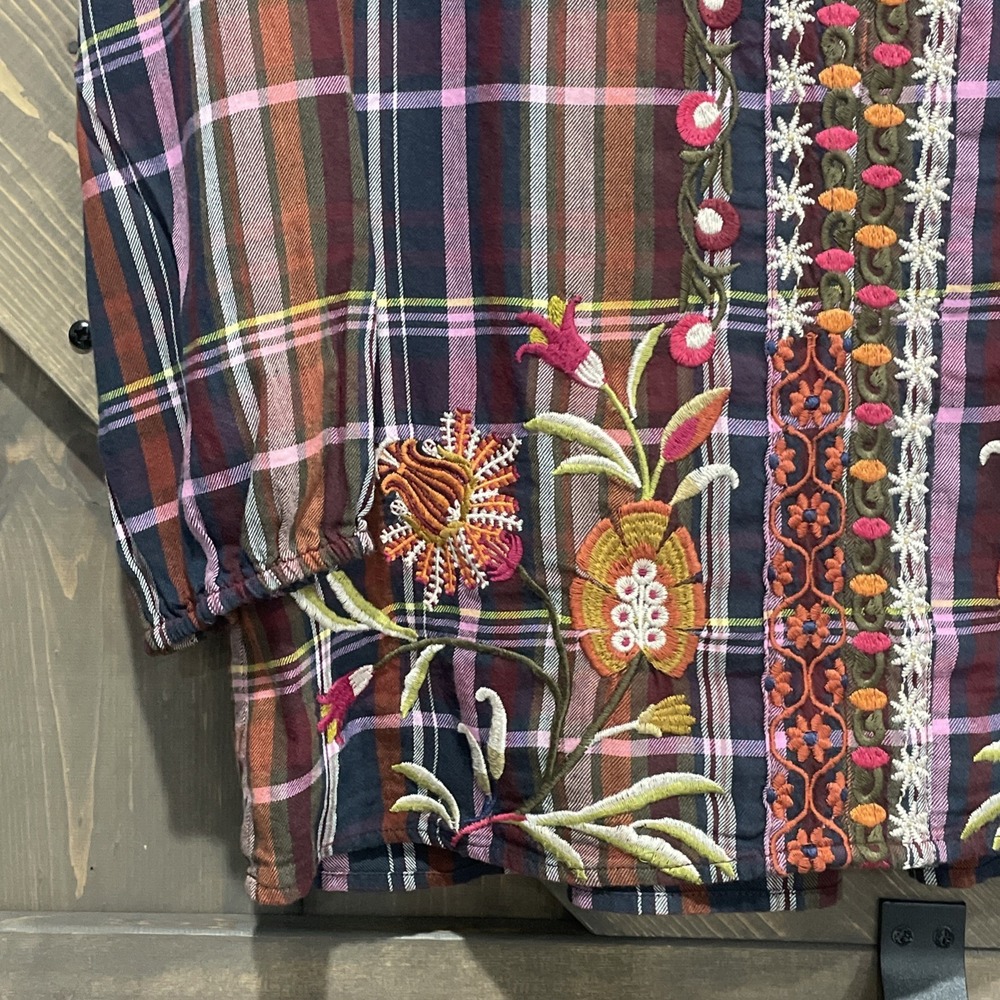 Johnny Was Top Rosalva Paris Blouse Plaid Embroidered Workshop Boho Women's XS - Picture 6 of 13